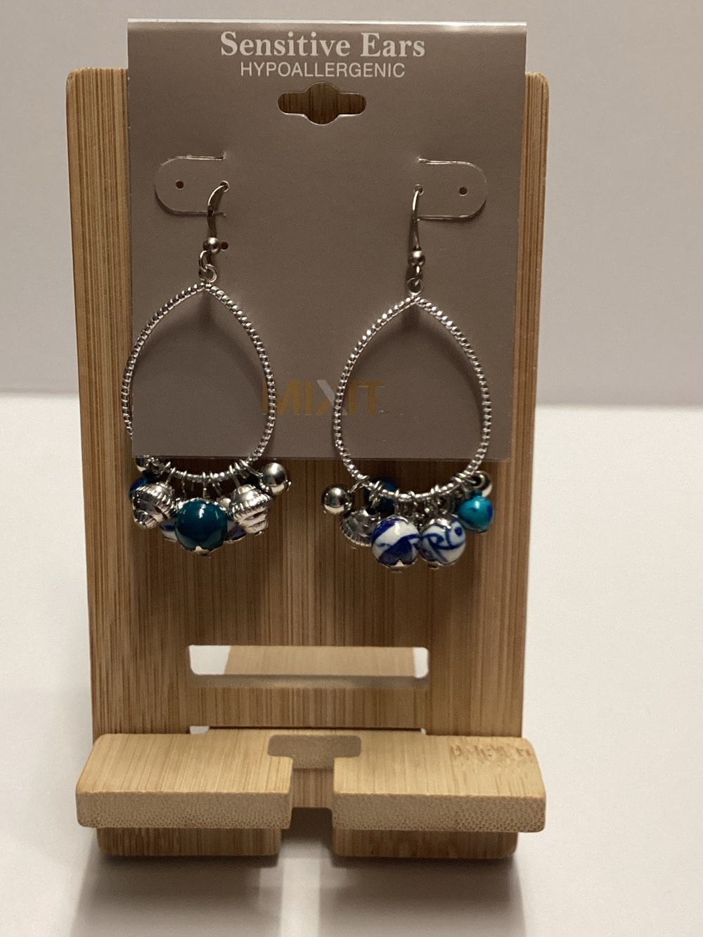 Mixit Silver Teardrop Earrings with Blue and Turquoise Beads